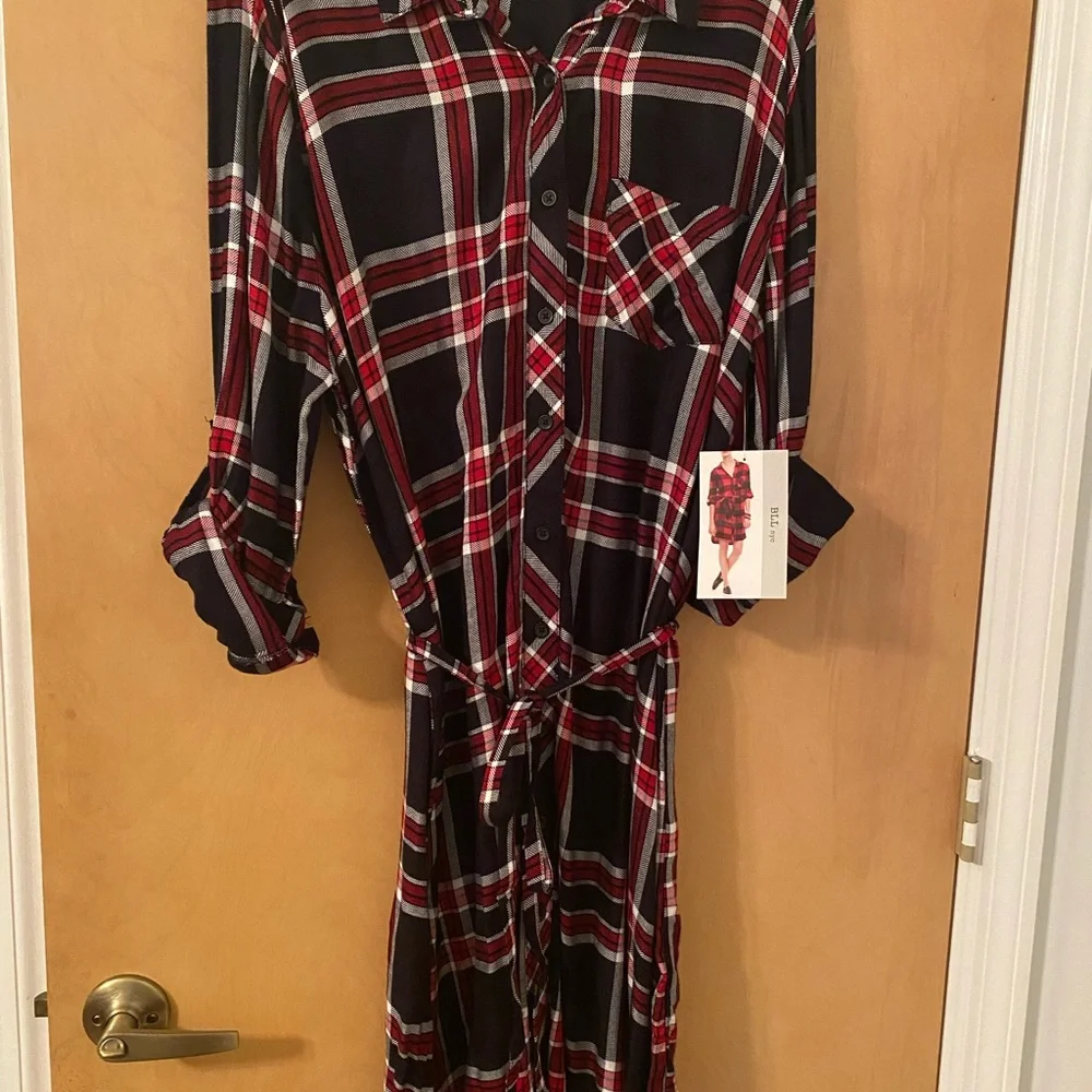 BLL NYC Navy Red Plaid Shirt Dress - Size XXL - NWT - Picture 2 of 4
